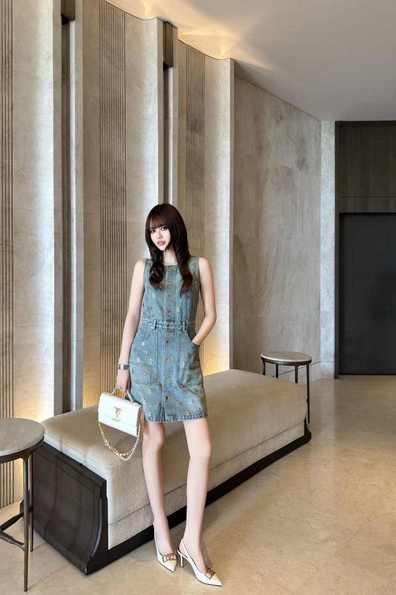 LV スパンコール デニム ベストドレス【50％割引+送料無料】