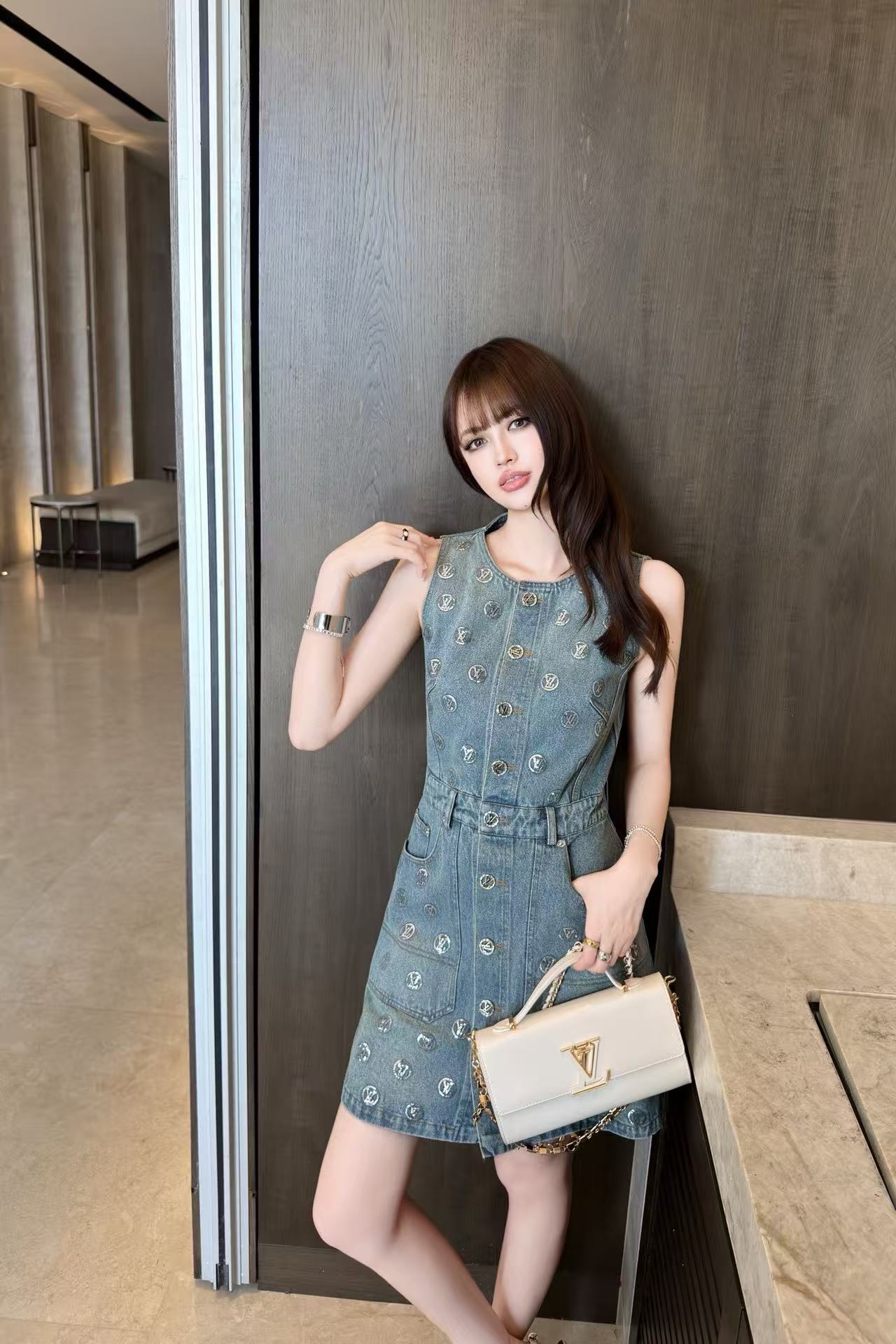 LV スパンコール デニム ベストドレス【50％割引+送料無料】