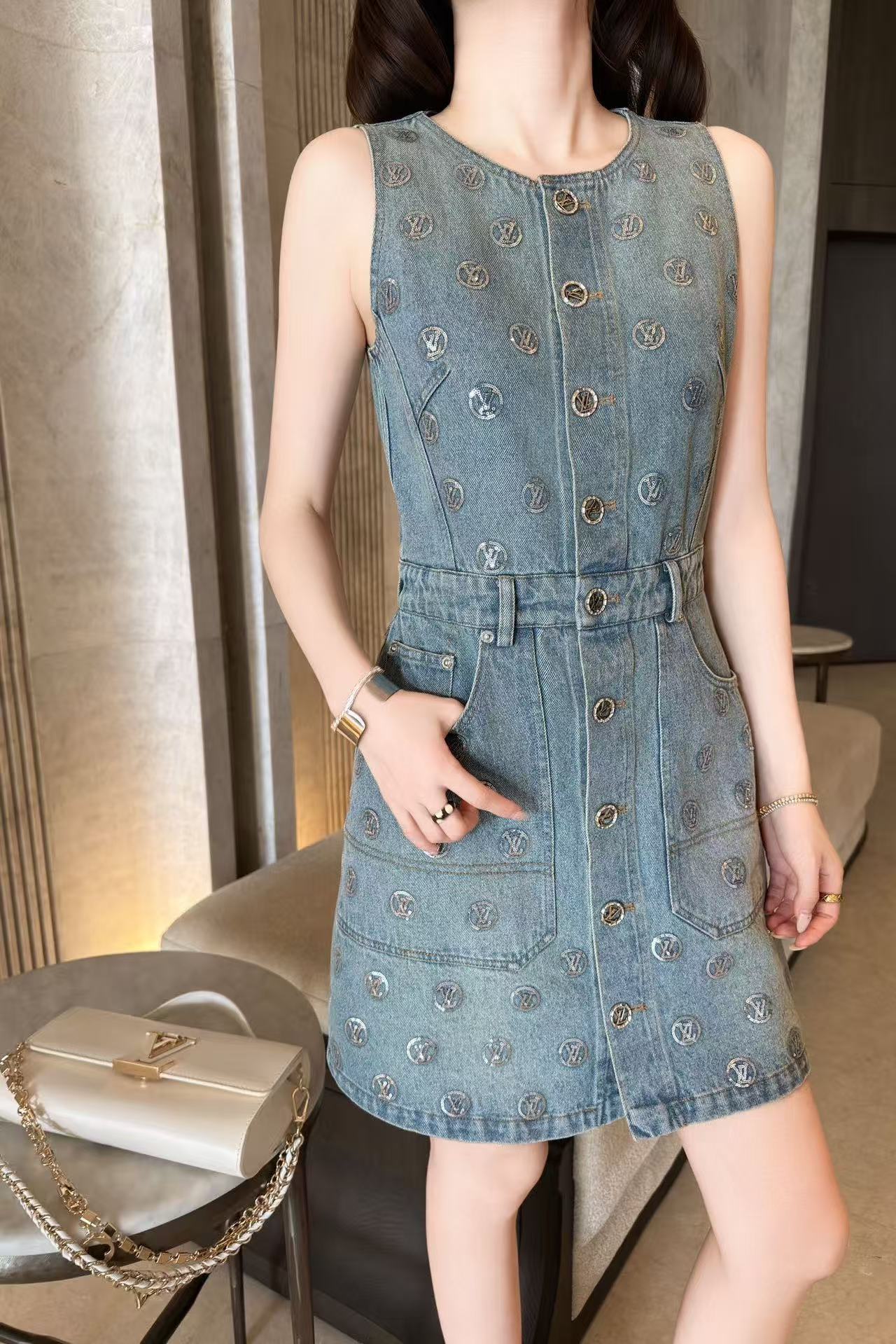 LV スパンコール デニム ベストドレス【50％割引+送料無料】