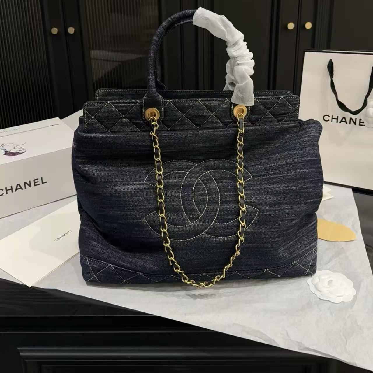 CHANE1 ダブルCチェーン デニムトートバッグ【50％割引+送料無料】