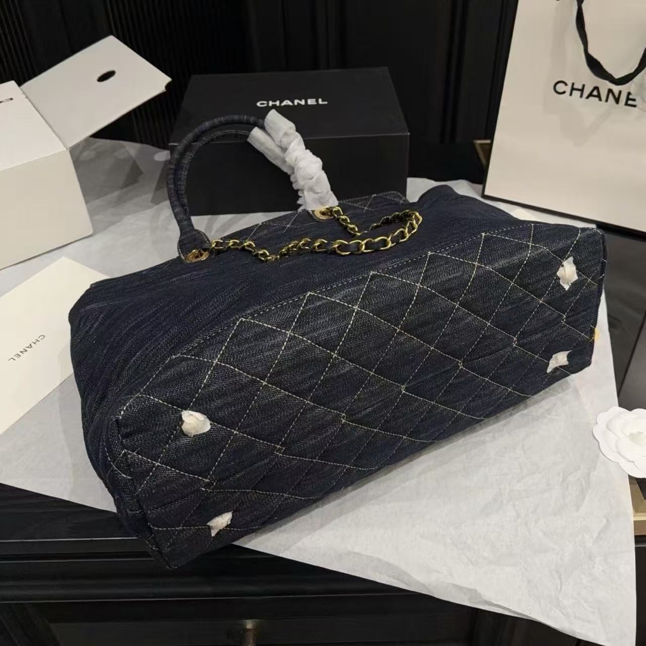 CHANE1 ダブルCチェーン デニムトートバッグ【50％割引+送料無料】
