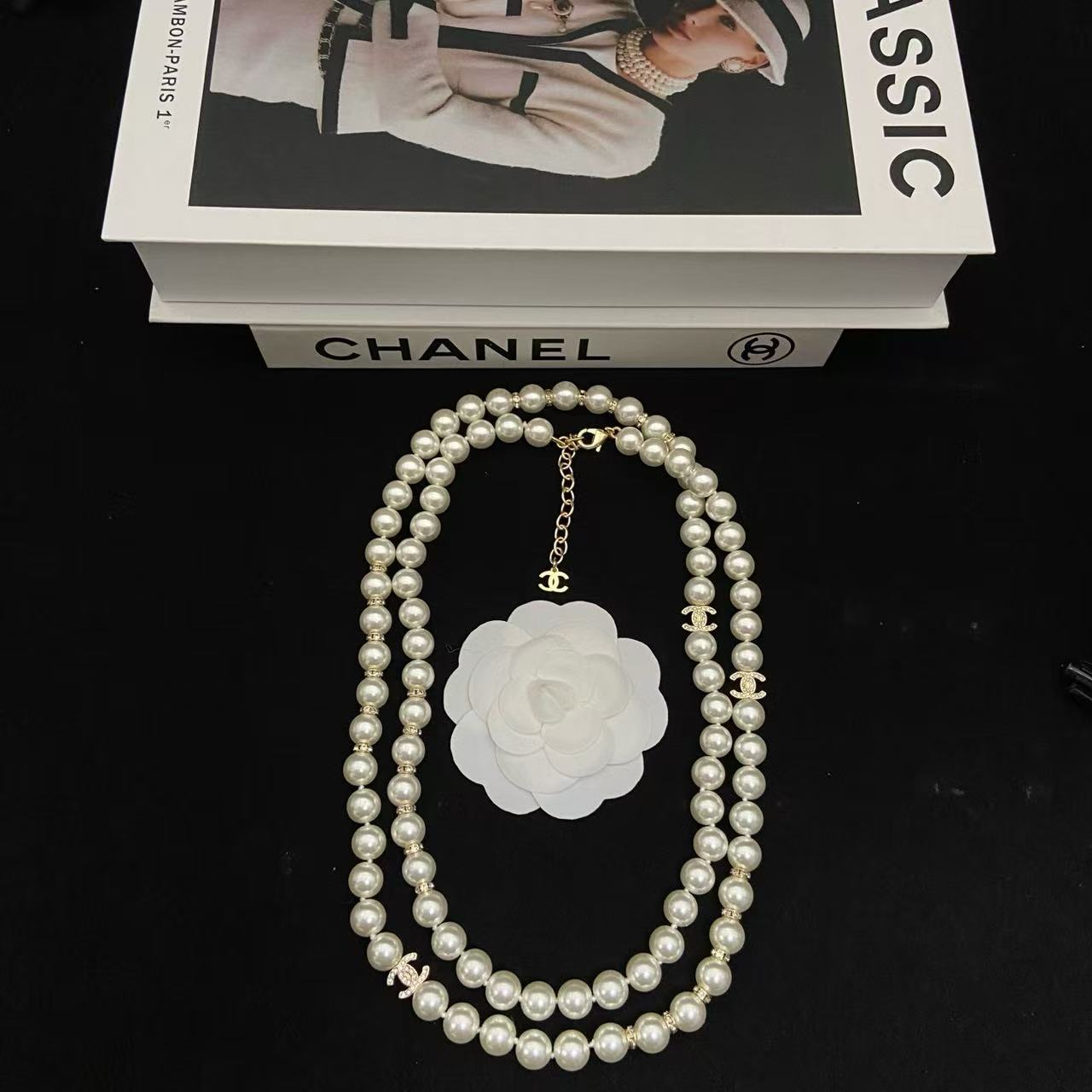 CHANE1 ダブルCパールセーターネックレス【50％割引+送料無料】