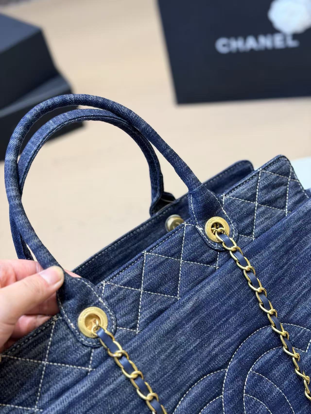 CHANE1 チェーンダブルCデニムショッピングバッグ【50％割引+送料無料】