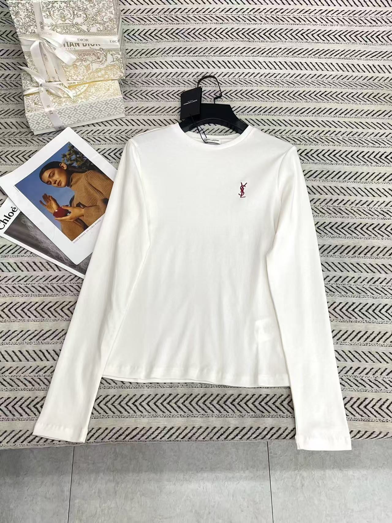 YSL刺繍ロゴ入り長袖Tシャツ【50％割引+送料無料】