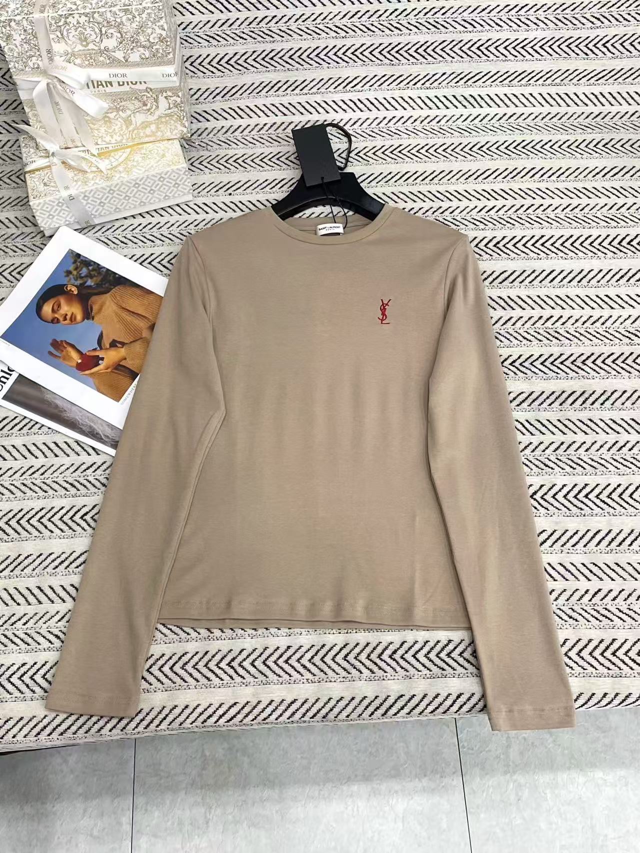 YSL刺繍ロゴ入り長袖Tシャツ【50％割引+送料無料】