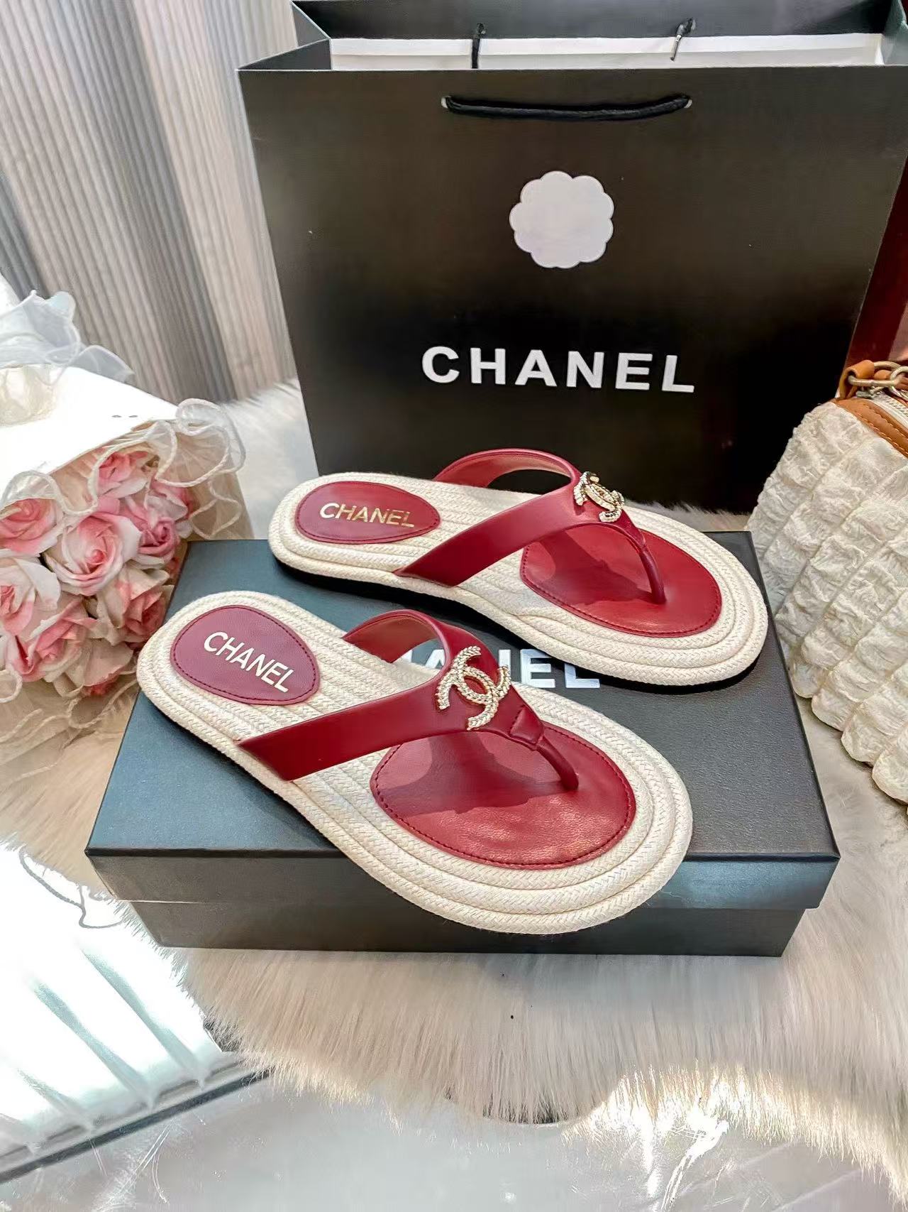 CHANE1 レザー ダブルC スリッパ【50％割引+送料無料】