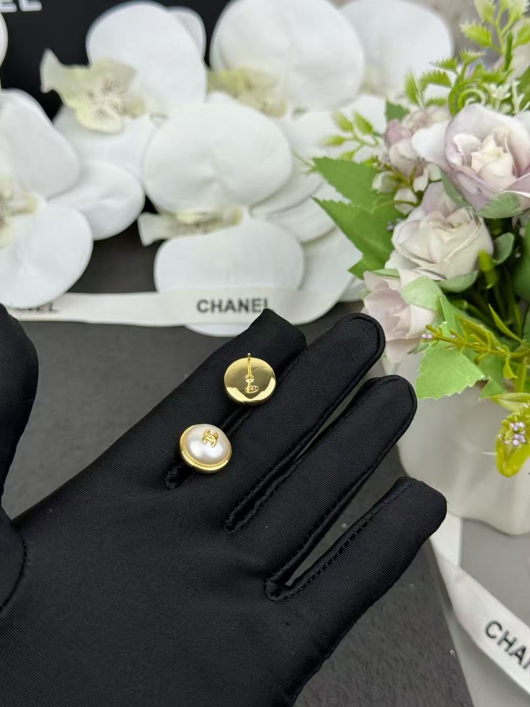 CHANE1 ダブルCラウンドパールスタッドピアス【50％割引+送料無料】