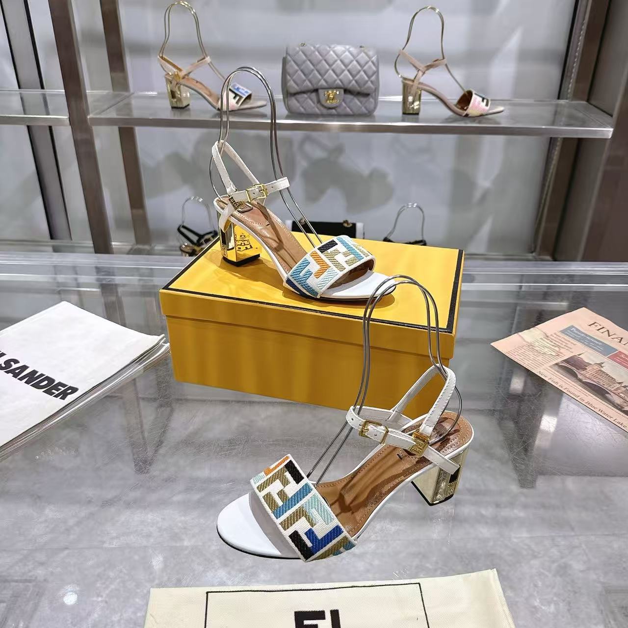 FEND1 高品質FFシープスキンハイヒールサンダル【50％割引+送料無料】