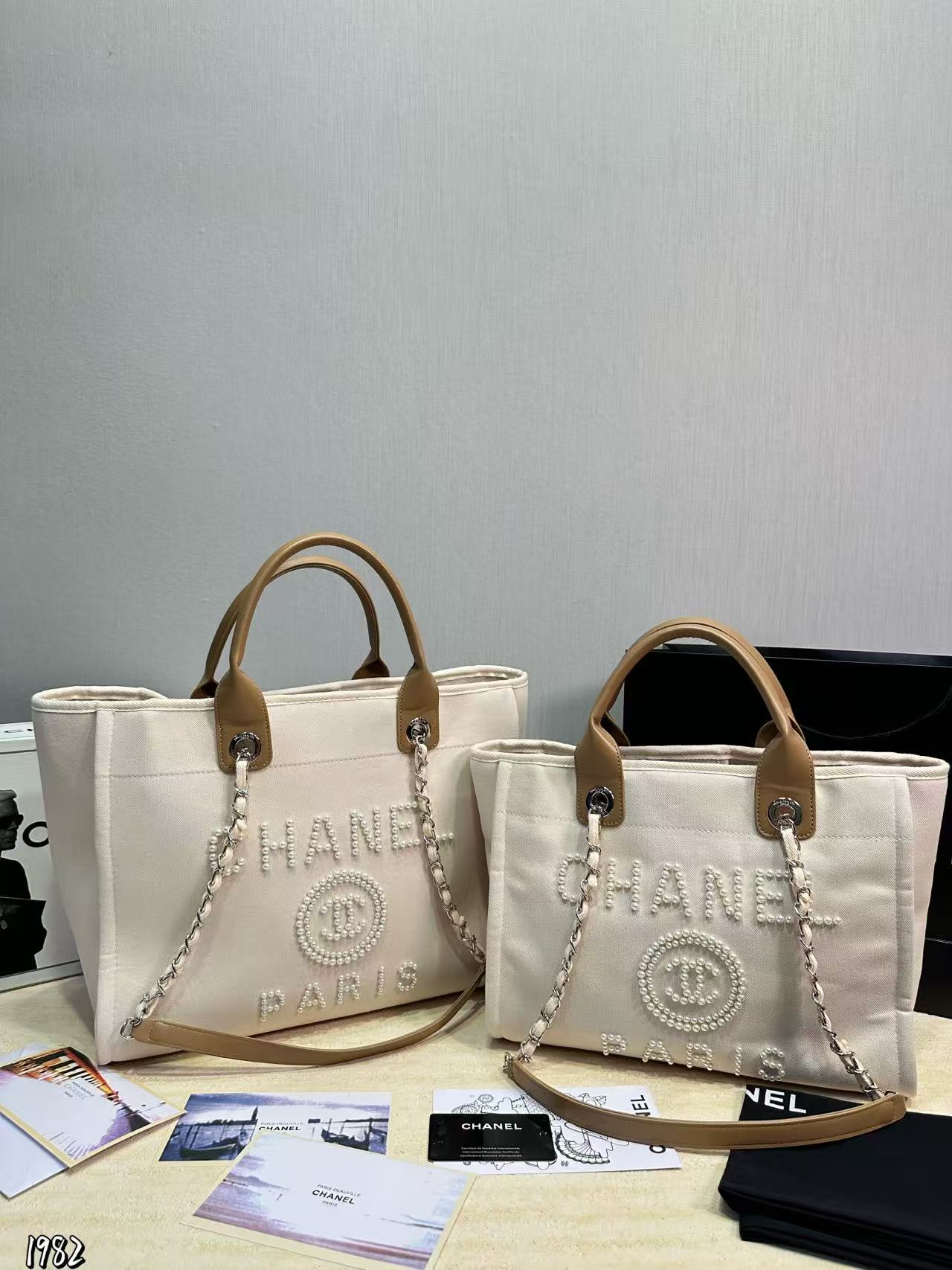 CHANE1チェーンストラップ・パール・ショッパーバッグ【50％割引+送料無料】