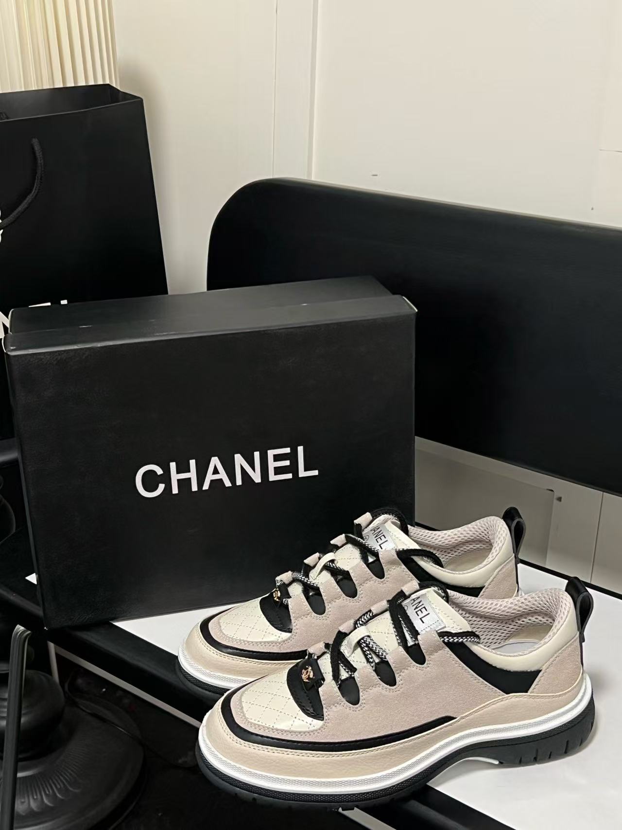 CHANE1 カラーブロック レースアップ パンダシューズ【50％割引+送料無料】