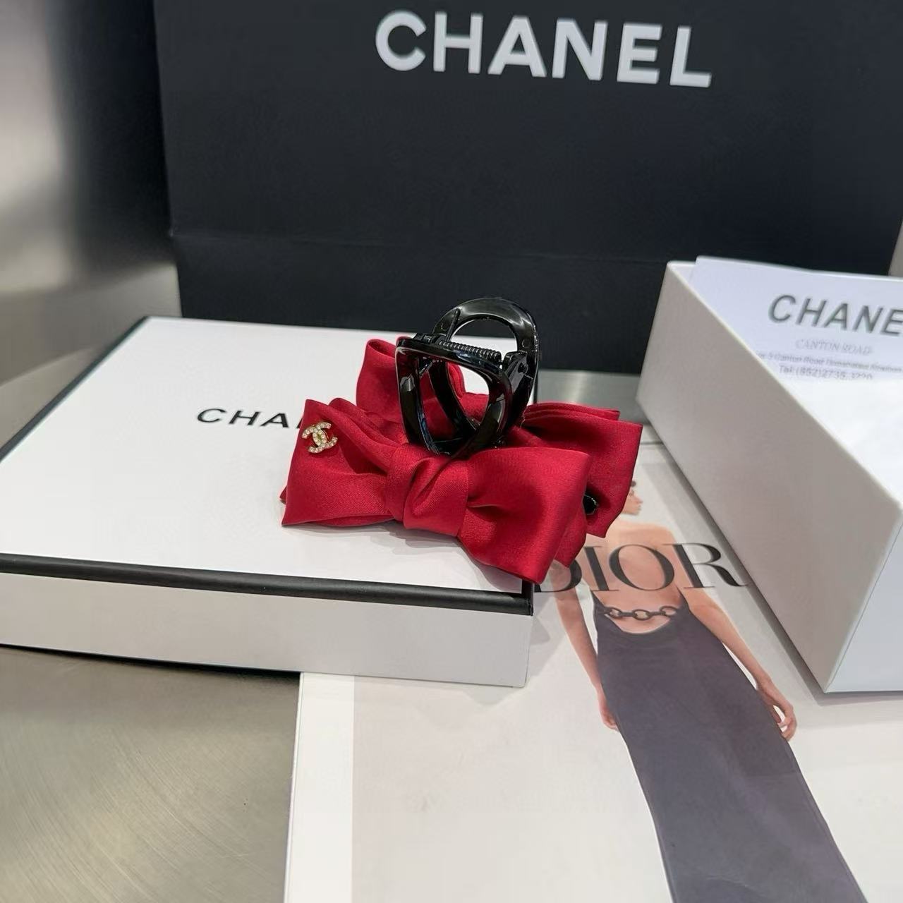 CHANE1 ダブルC カラーブロックヘアクリップ【50％割引+送料無料】
