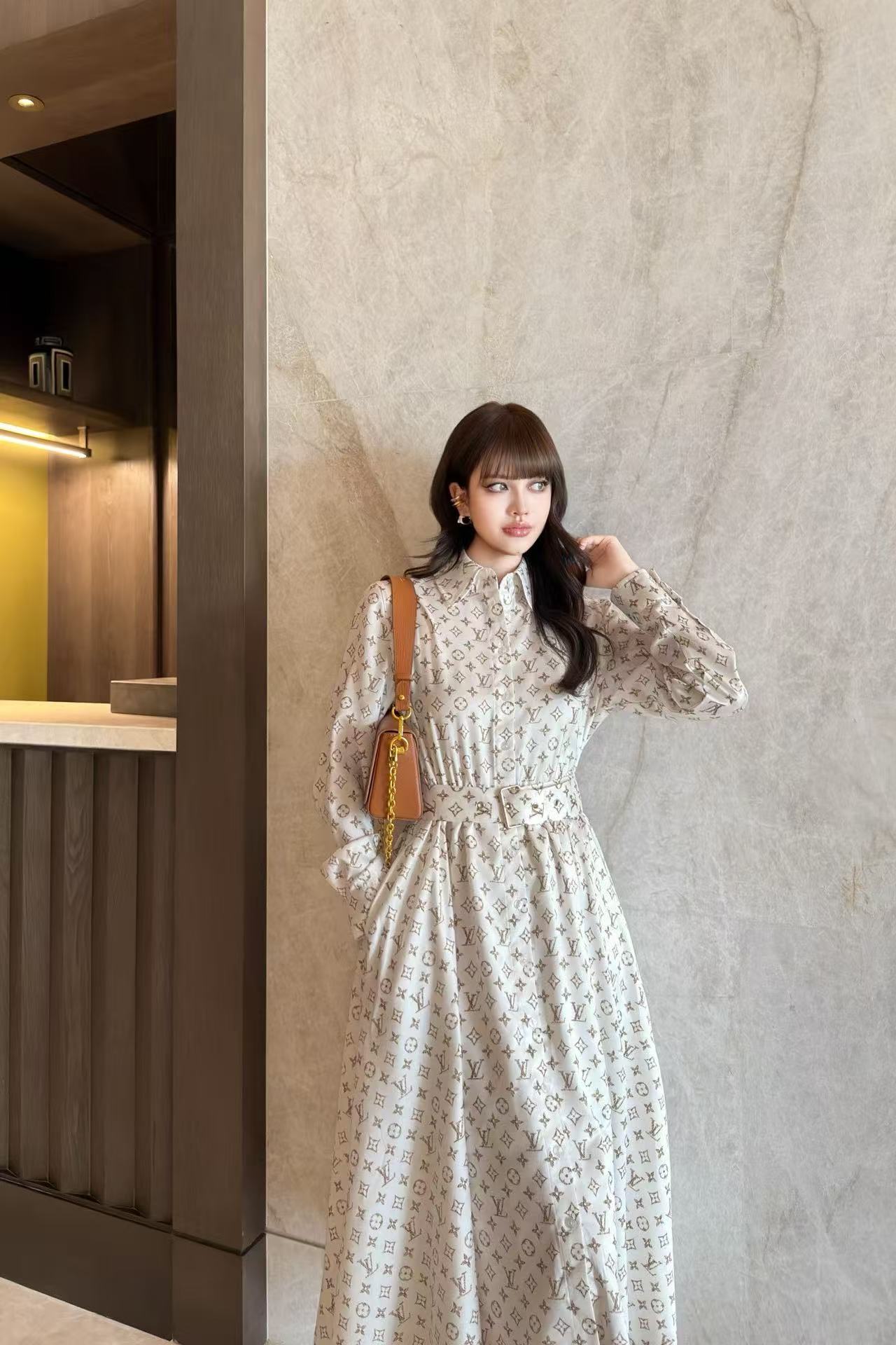 LVプリント 長袖ドレス【50％割引+送料無料】