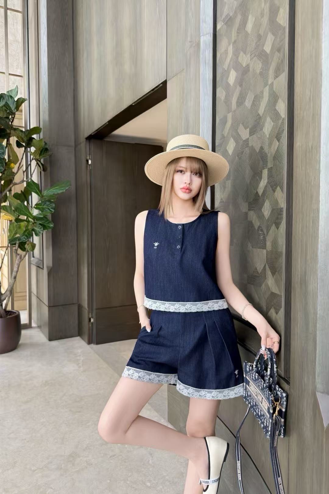 DIOR デニムベスト＆ショートパンツ セットアップ【50％割引+送料無料】