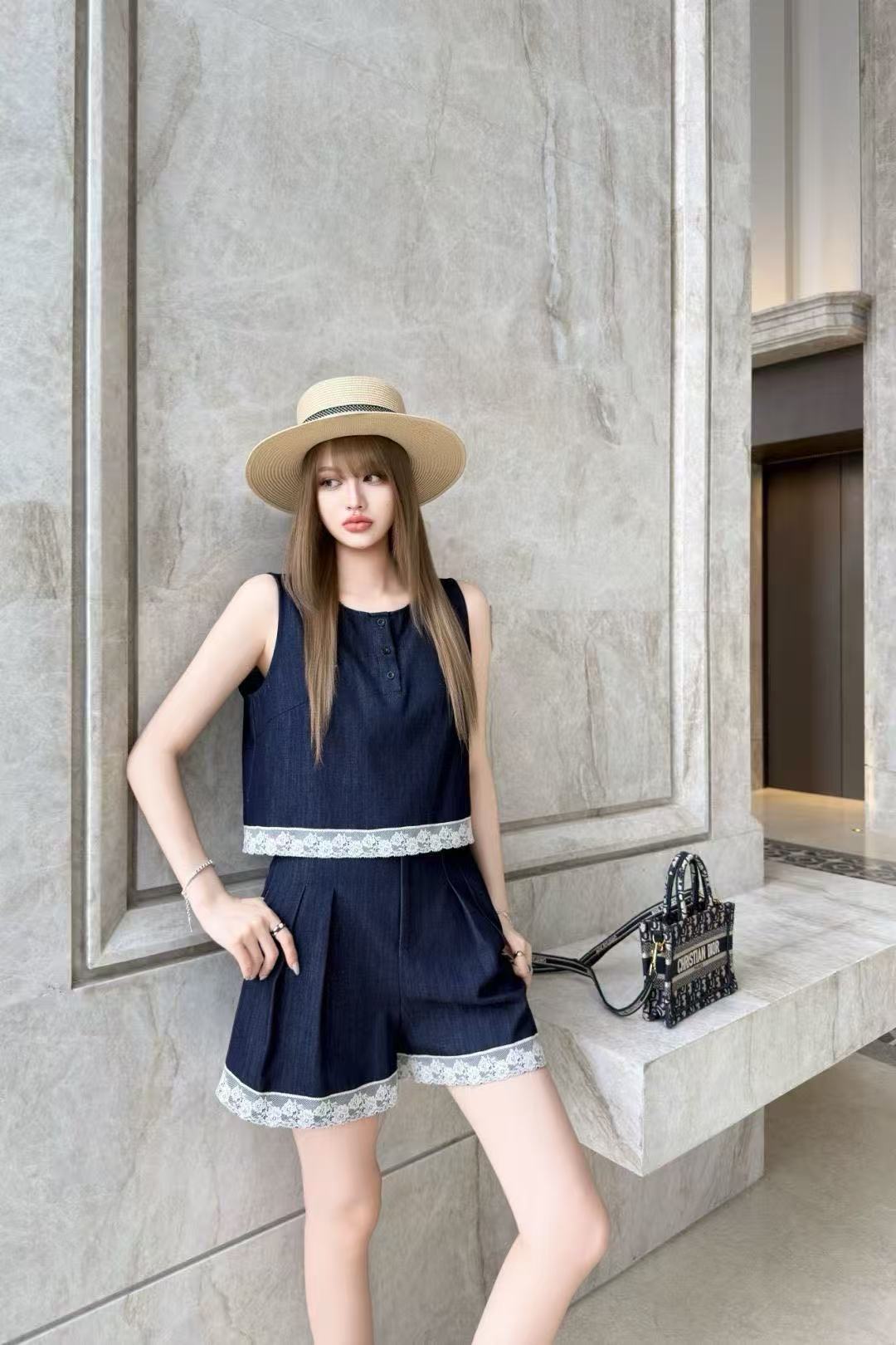 DIOR デニムベスト＆ショートパンツ セットアップ【50％割引+送料無料】