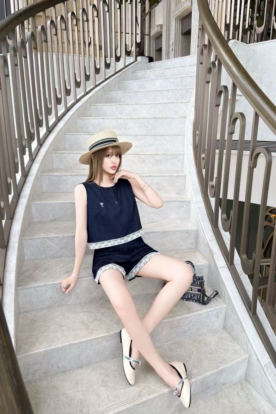 DIOR デニムベスト＆ショートパンツ セットアップ【50％割引+送料無料】