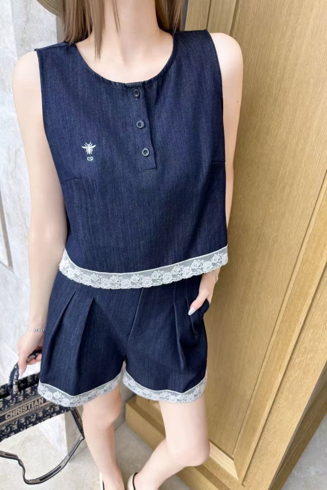 DIOR デニムベスト＆ショートパンツ セットアップ【50％割引+送料無料】