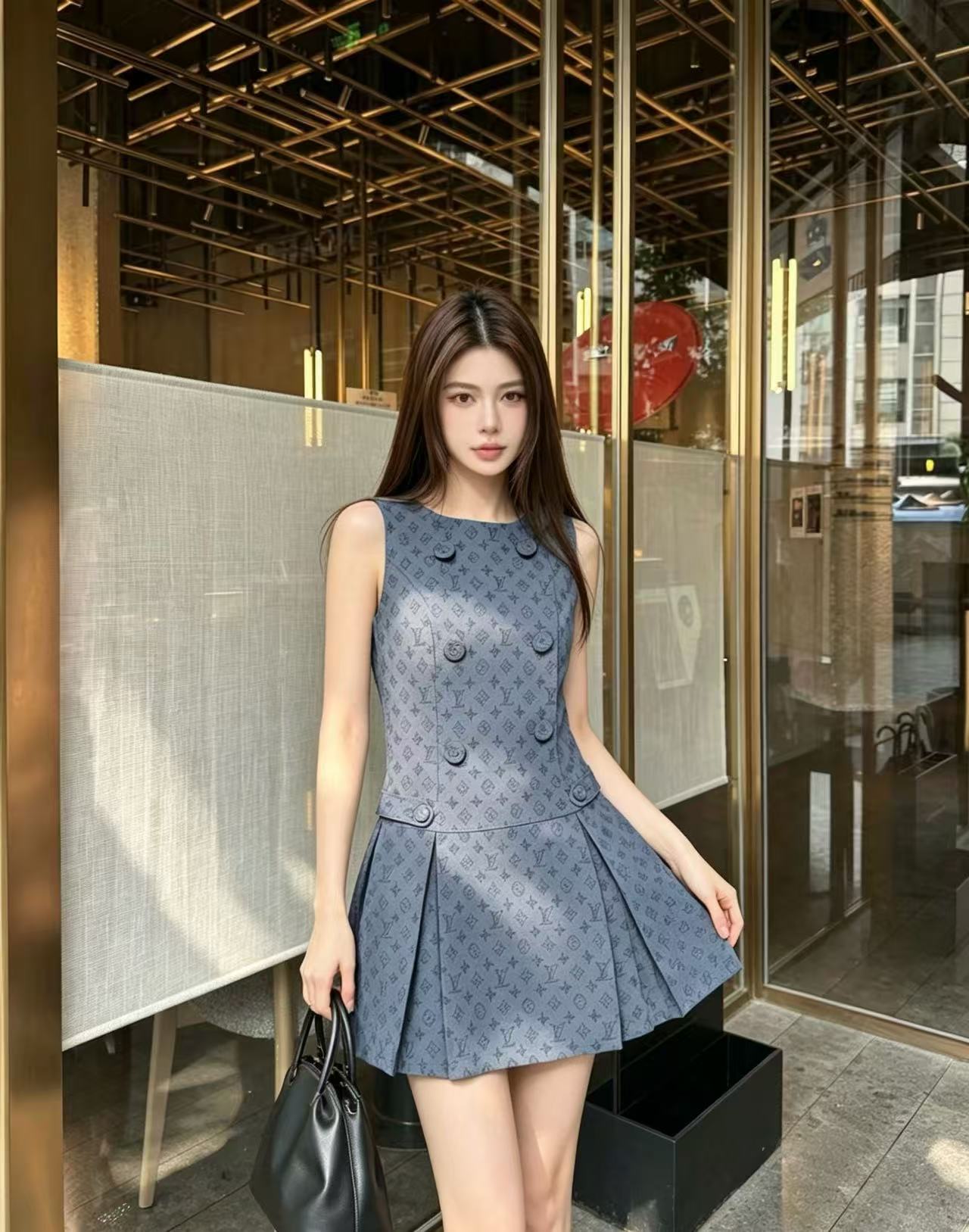 LV ダブルブレスト・プリントデニムドレス【50％割引+送料無料】