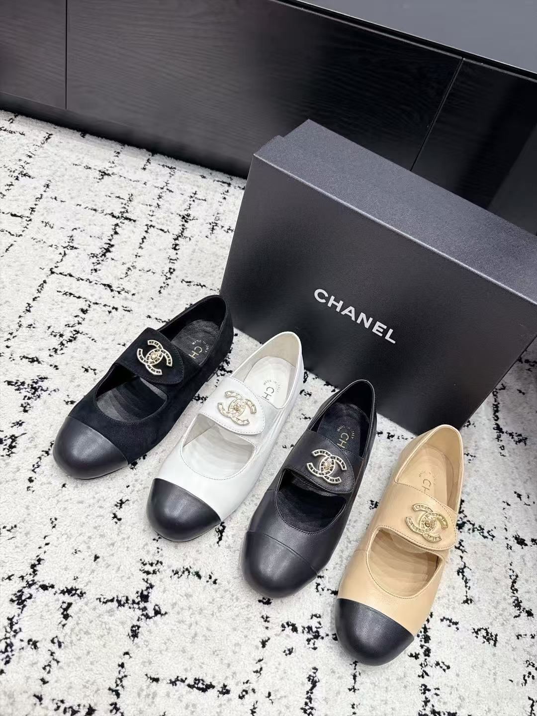 CHANE1 高品質ダブルCラムスキンフラットシューズ【50％割引+送料無料】