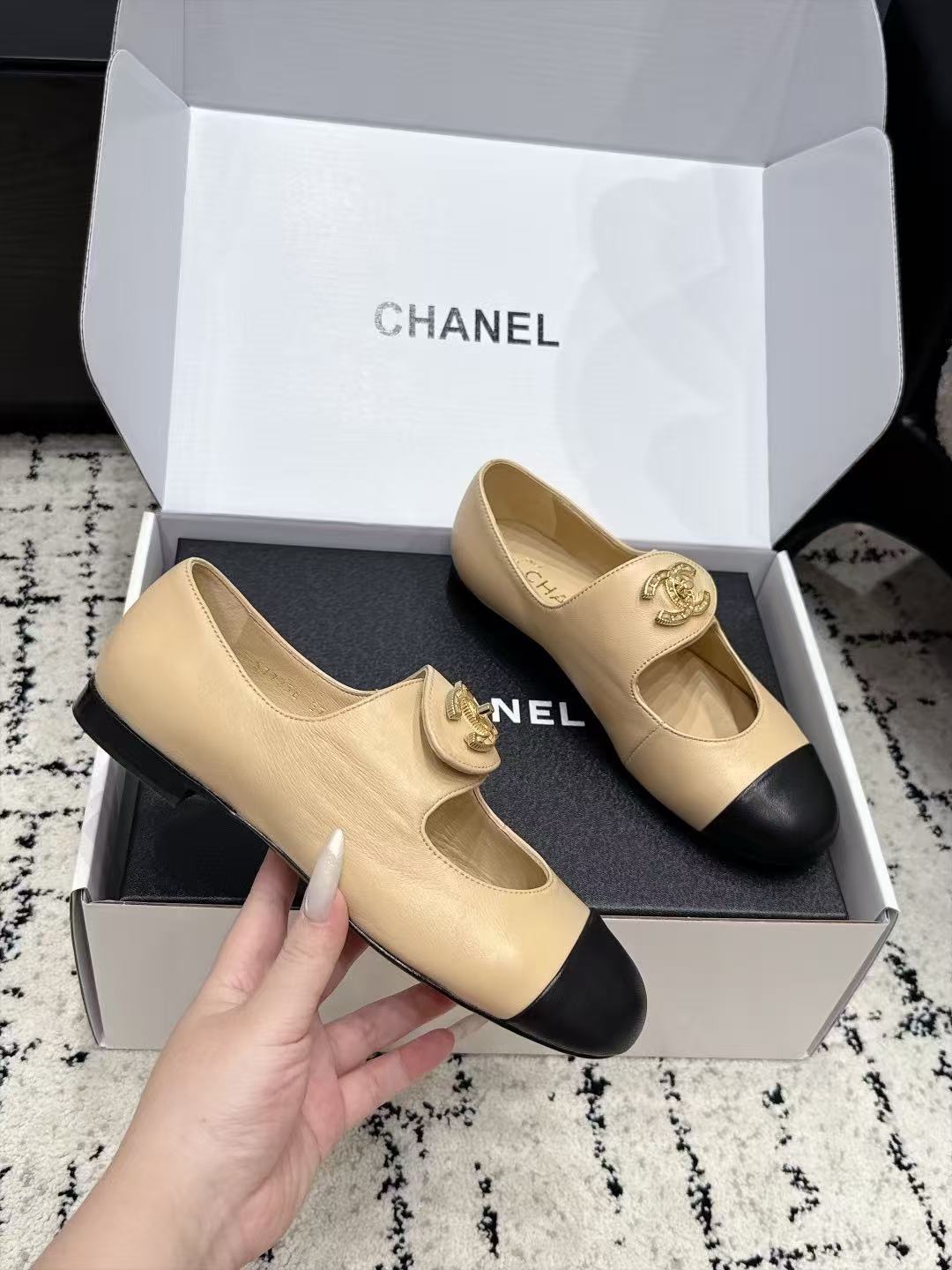 CHANE1 高品質ダブルCラムスキンフラットシューズ【50％割引+送料無料】
