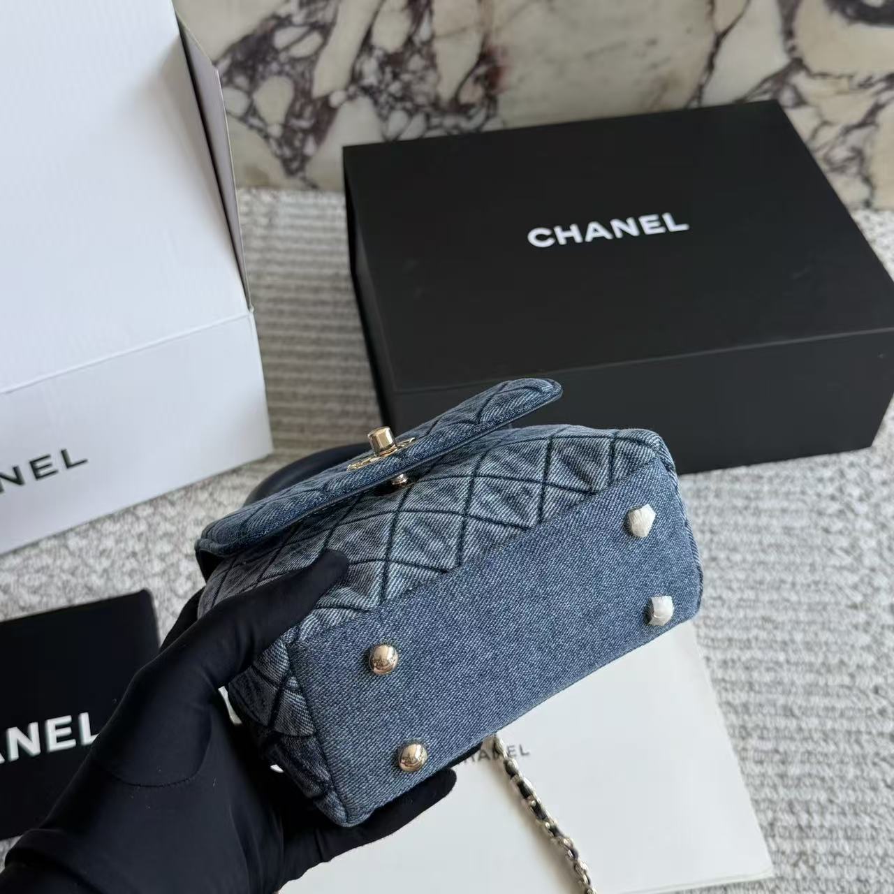 CHANE1 coco handleデニムハンドバッグ【50％割引+送料無料】