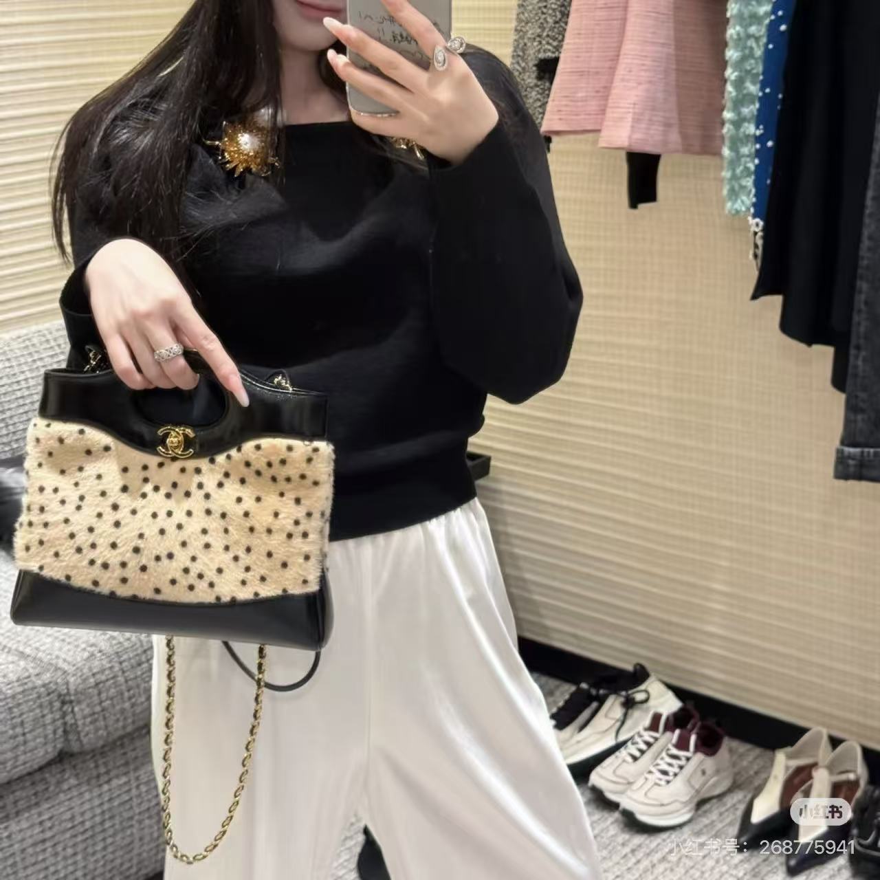 CHANE1 ポルカドットチェーンバッグ【 50％割引+送料無料】