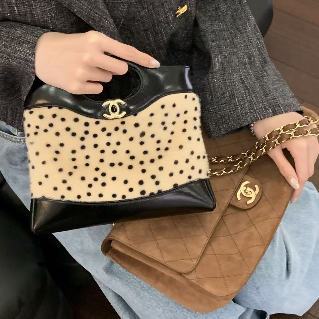 CHANE1 ポルカドットチェーンバッグ【 50％割引+送料無料】