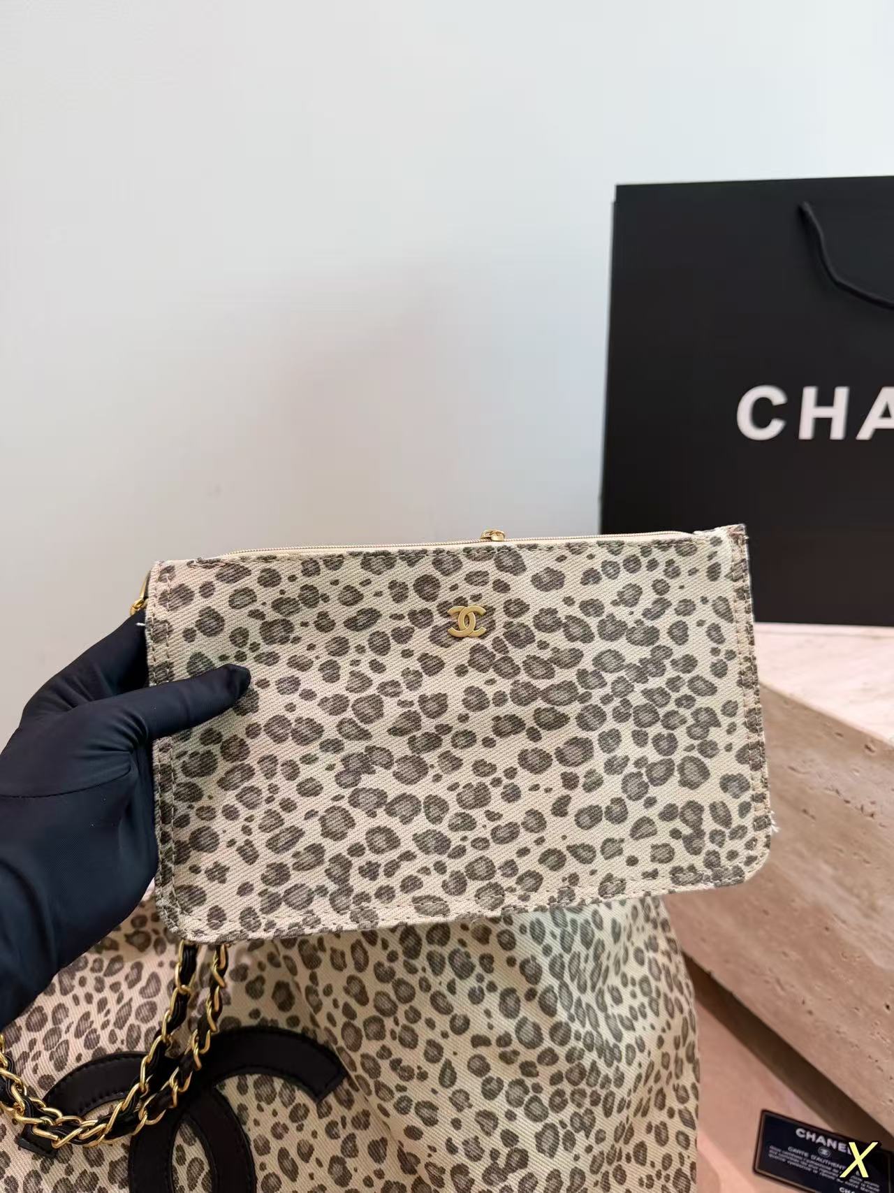 CHANE1 レオパード柄キャンバスチェーンバッグ【50％割引+送料無料】