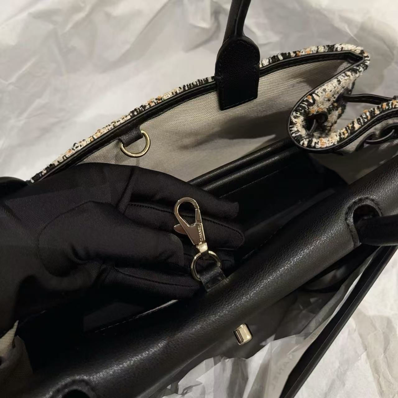 CHANE1 ツイードバゲットショルダーバッグ【50％割引+送料無料】