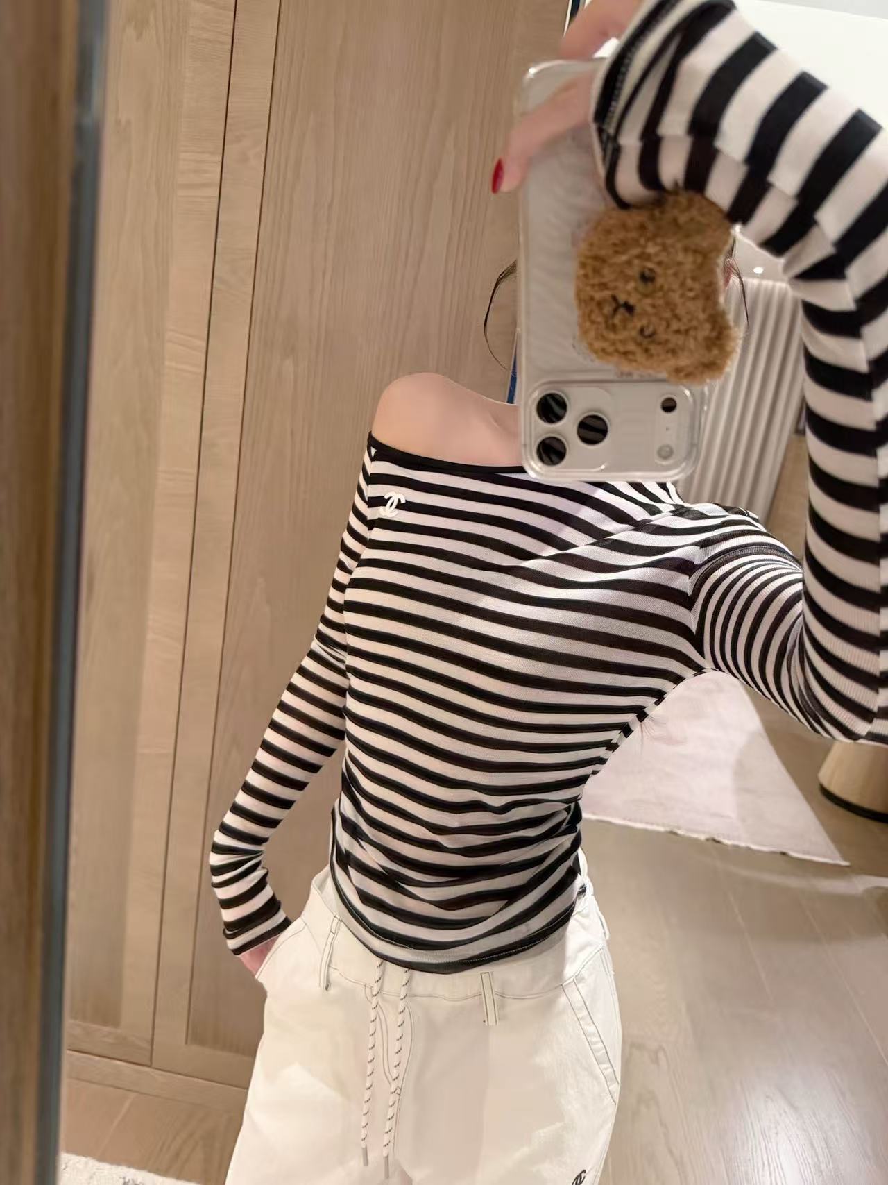 CHANE1 ダブルCストライプ長袖Tシャツ【50％割引+送料無料】