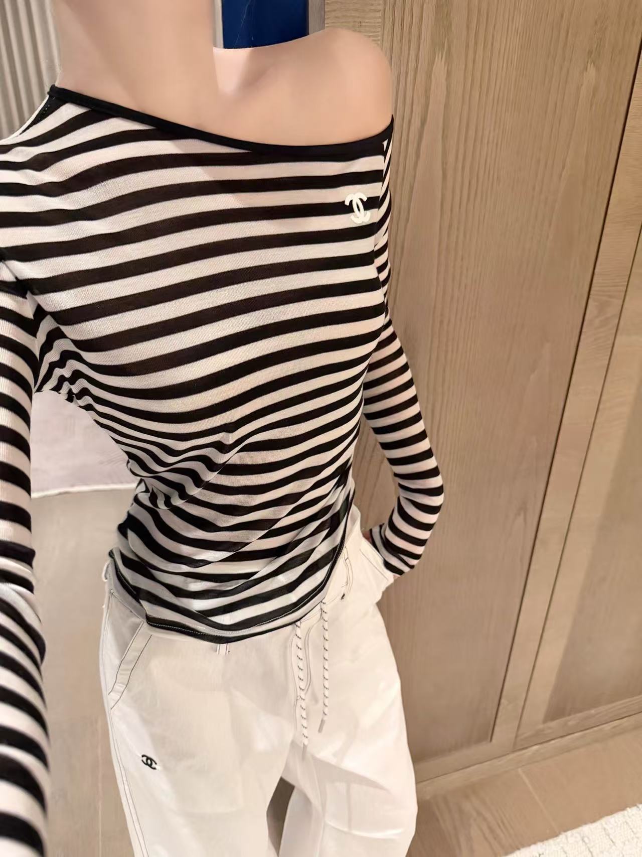 CHANE1 ダブルCストライプ長袖Tシャツ【50％割引+送料無料】