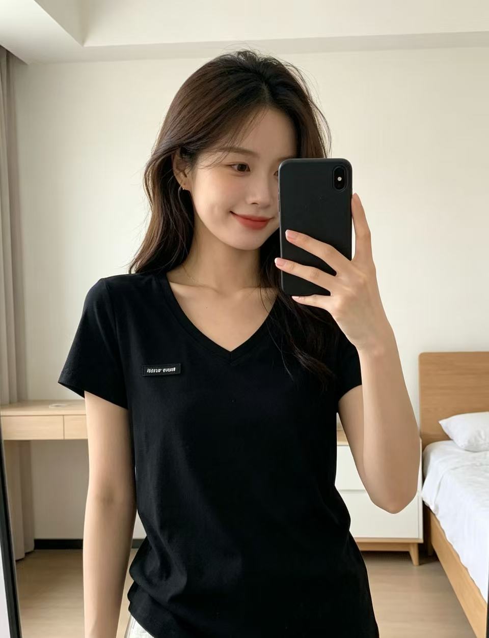 M1UM1U レターVネックTシャツ【50％割引+送料無料】