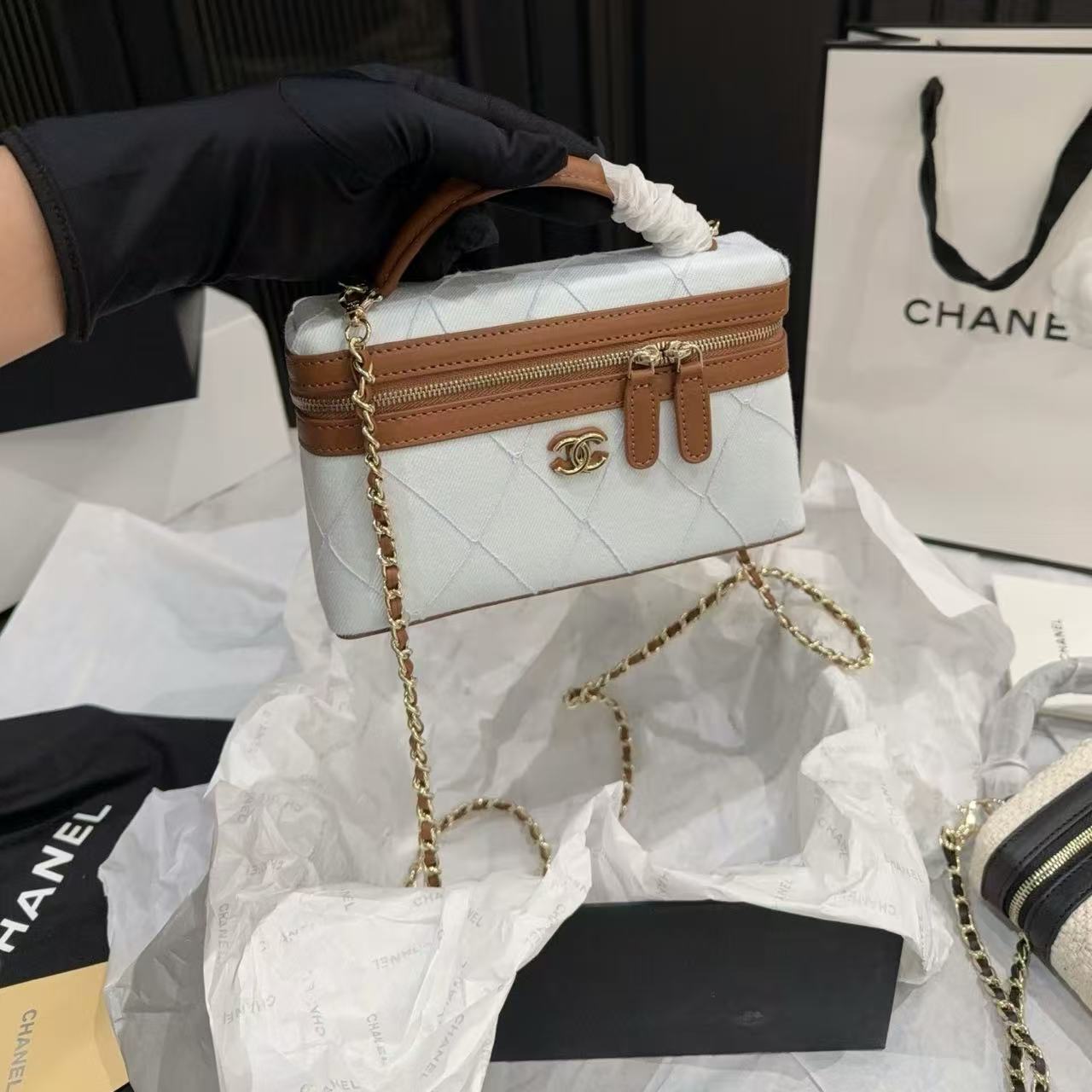 CHANE1 カラーブロックデニムチェーンバッグ【50％割引+送料無料】