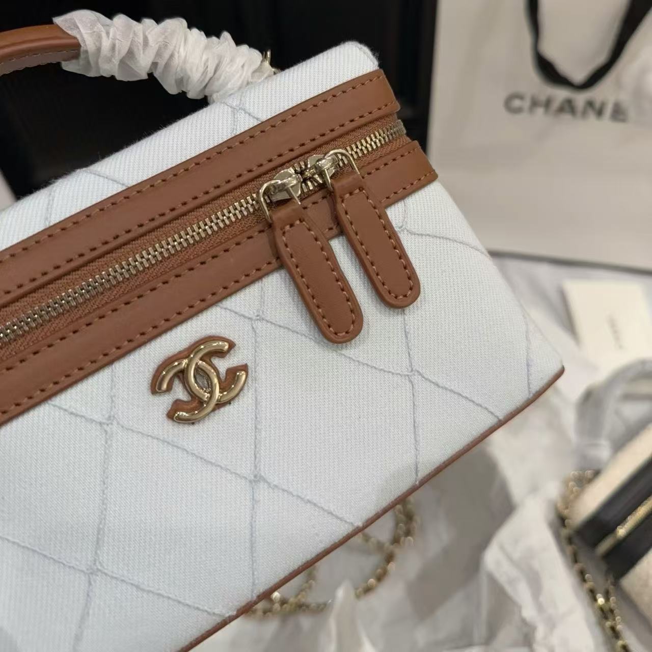CHANE1 カラーブロックデニムチェーンバッグ【50％割引+送料無料】