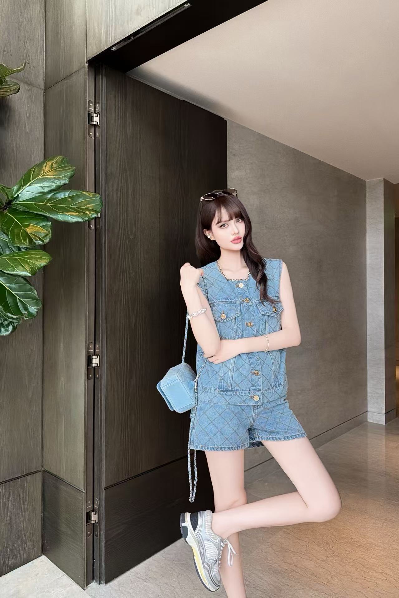 CHANE1 ツーポケットデニムベスト＋ショートパンツ ツーピースセット【50％割引+送料無料】