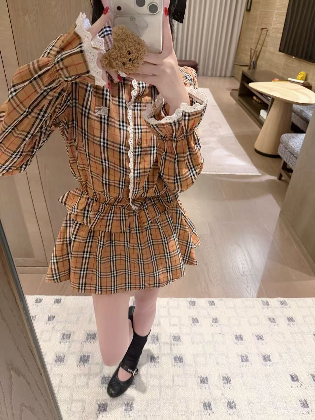 BUR8ERRY チェック柄シャツ＆スカート ツーピースセット【50％割引+送料無料】