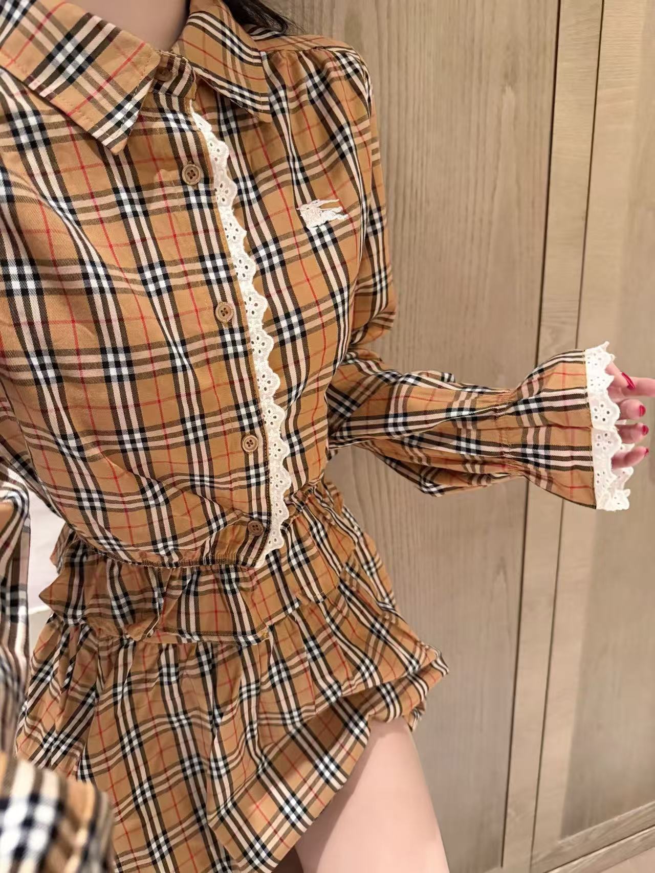 BUR8ERRY チェック柄シャツ＆スカート ツーピースセット【50％割引+送料無料】