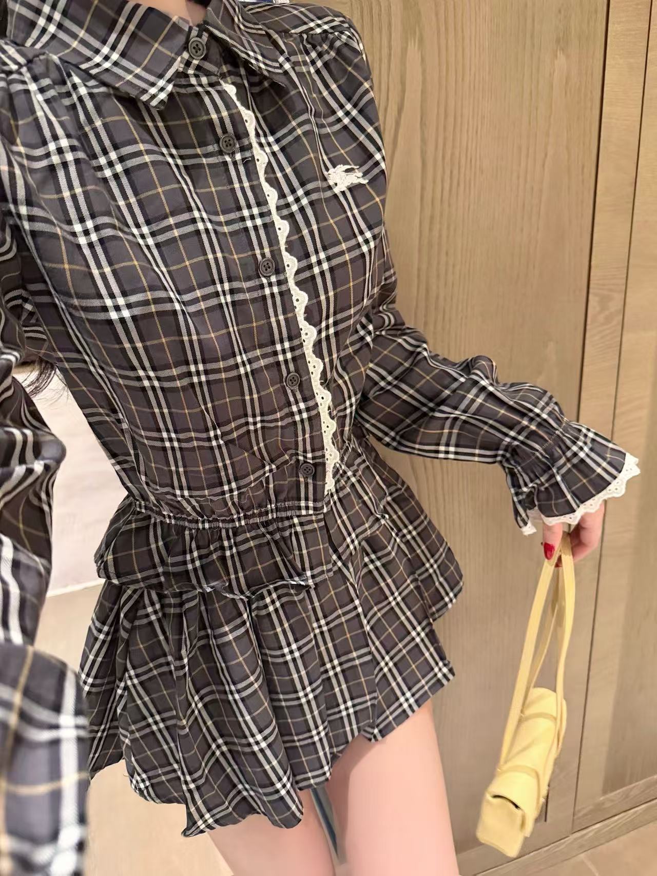 BUR8ERRY チェック柄シャツ＆スカート ツーピースセット【50％割引+送料無料】
