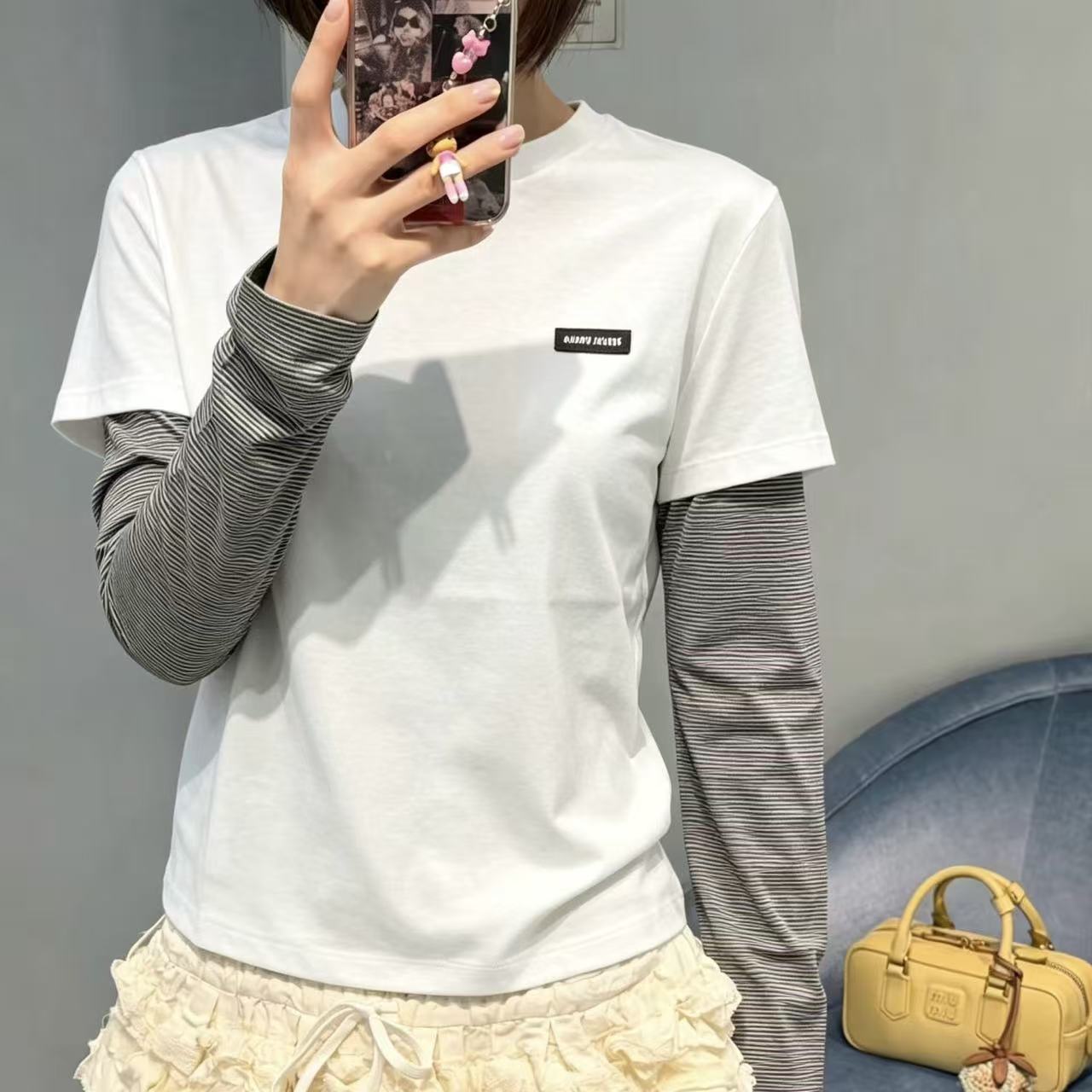 M1UM1U カラーブロック 長袖Tシャツ【50％割引+送料無料】