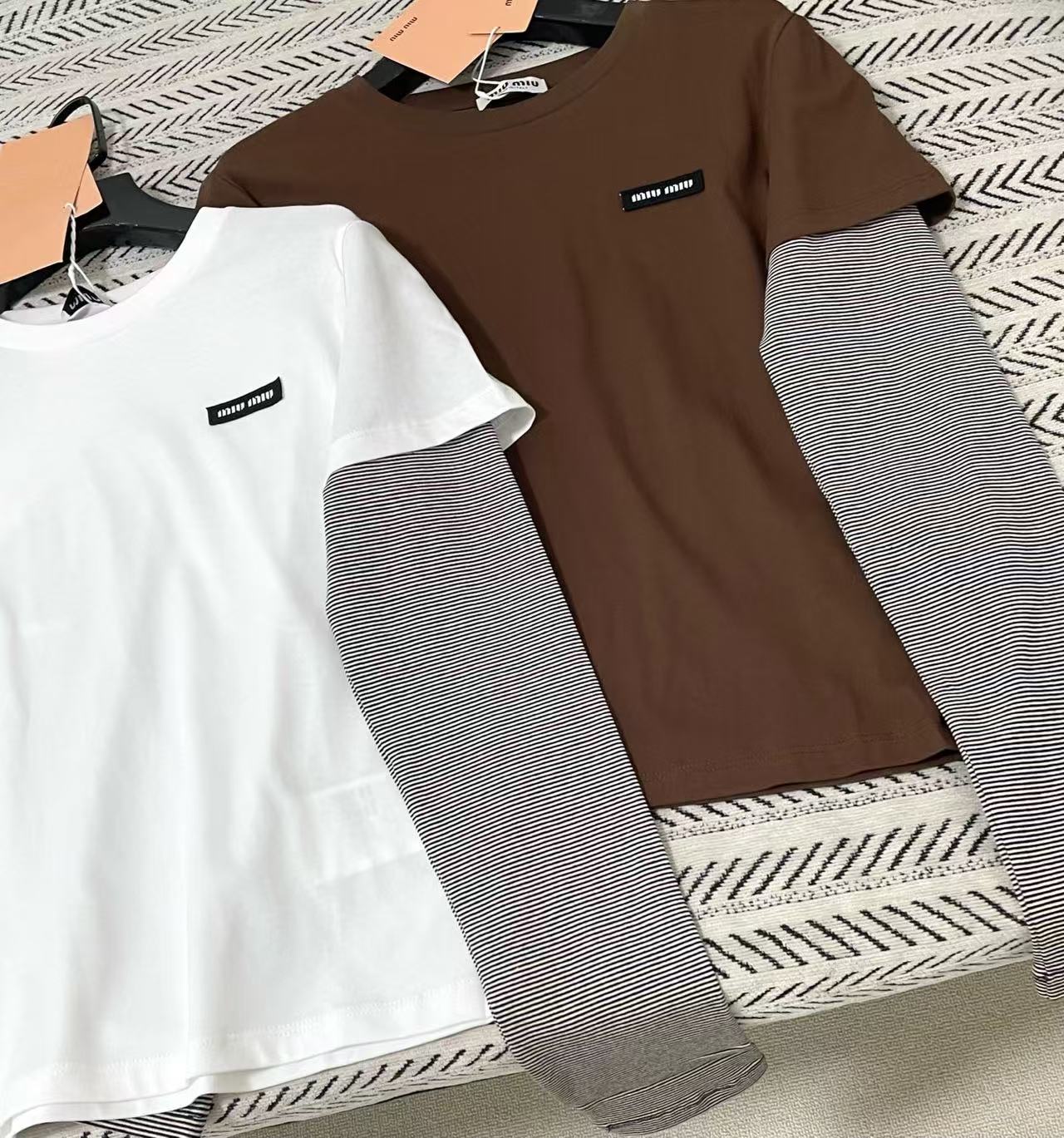 M1UM1U カラーブロック 長袖Tシャツ【50％割引+送料無料】