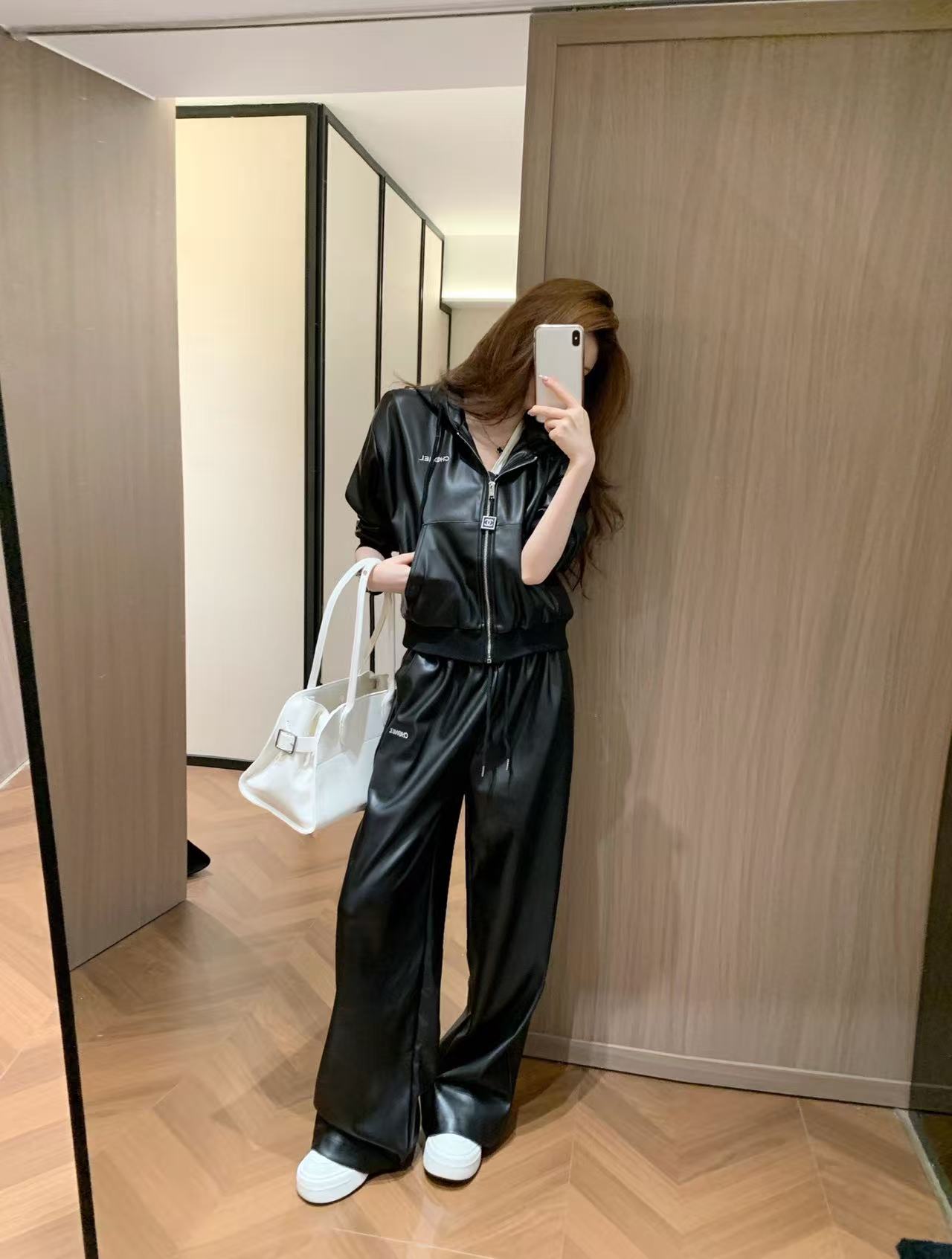 CHANE1 レザージャケット＋パンツ ツーピースセット【50％割引+送料無料】