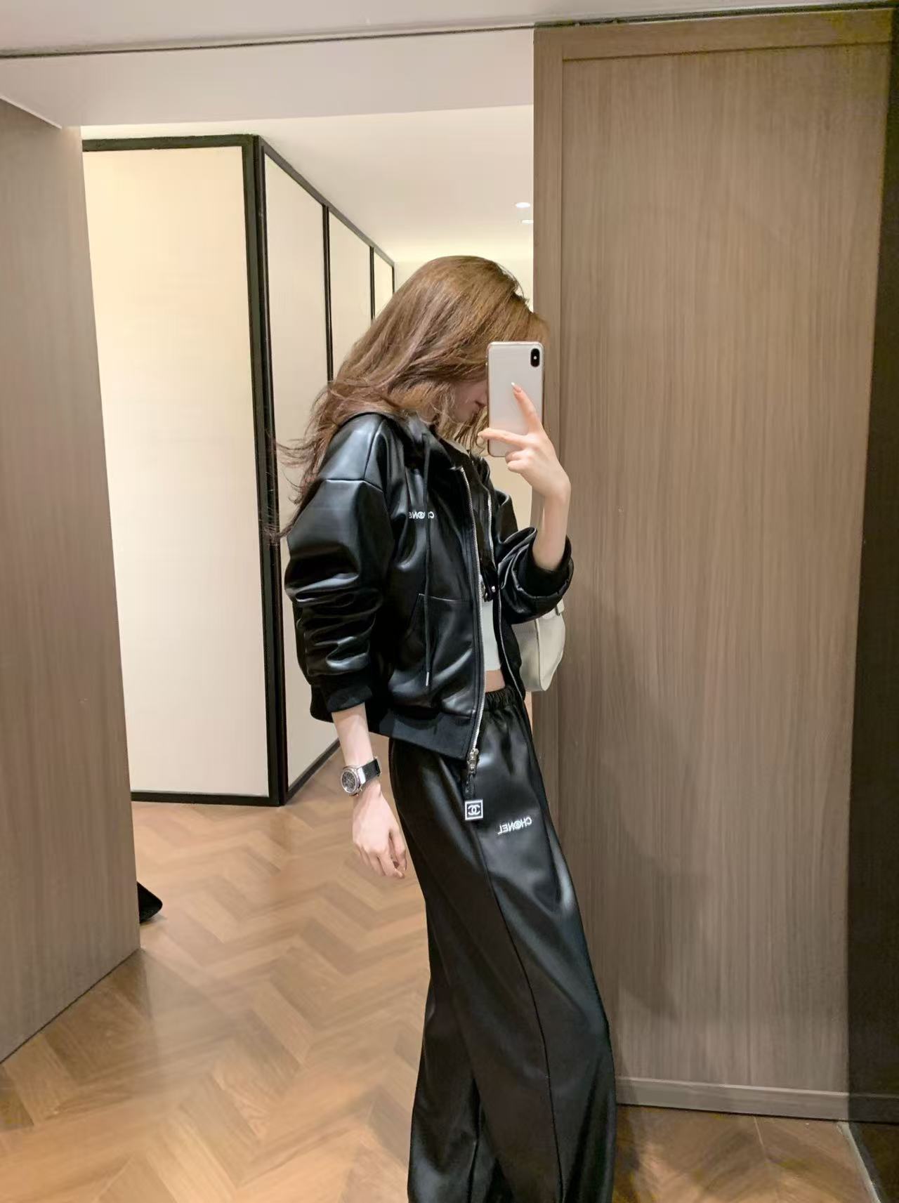 CHANE1 レザージャケット＋パンツ ツーピースセット【50％割引+送料無料】
