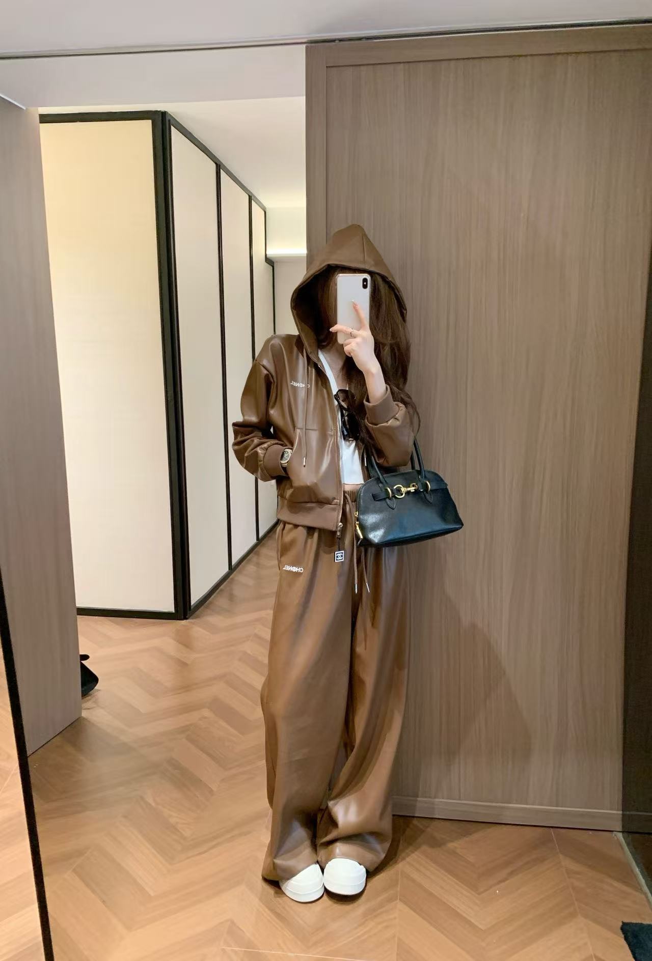 CHANE1 レザージャケット＋パンツ ツーピースセット【50％割引+送料無料】
