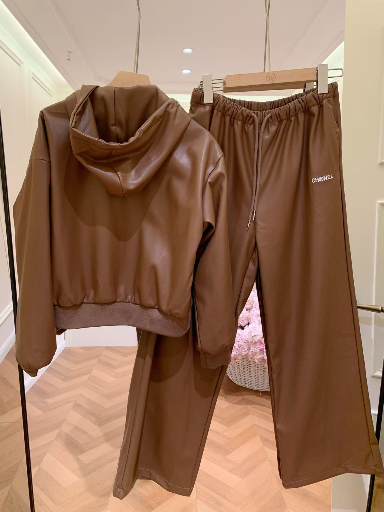 CHANE1 レザージャケット＋パンツ ツーピースセット【50％割引+送料無料】