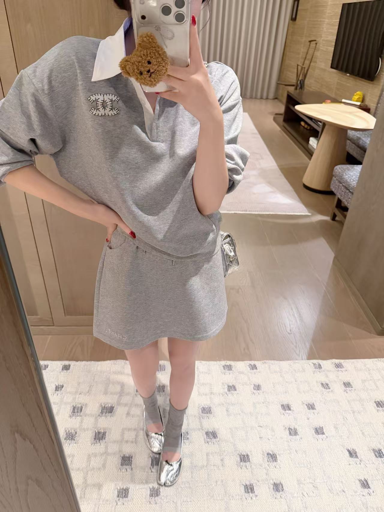 CHANE1 ダブルCシャツ＋スカート ツーピースセット【50％割引+送料無料】