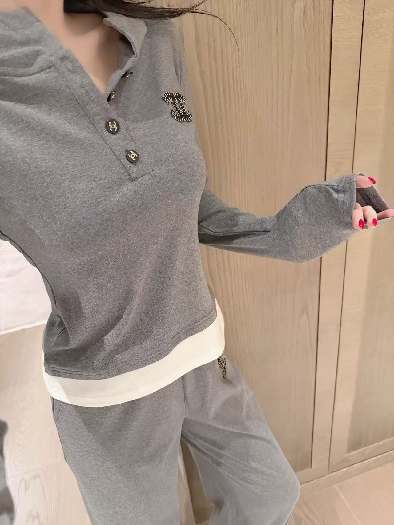 CHANE1 フード付きトップスとパンツのツーピースセット【50％割引+送料無料】
