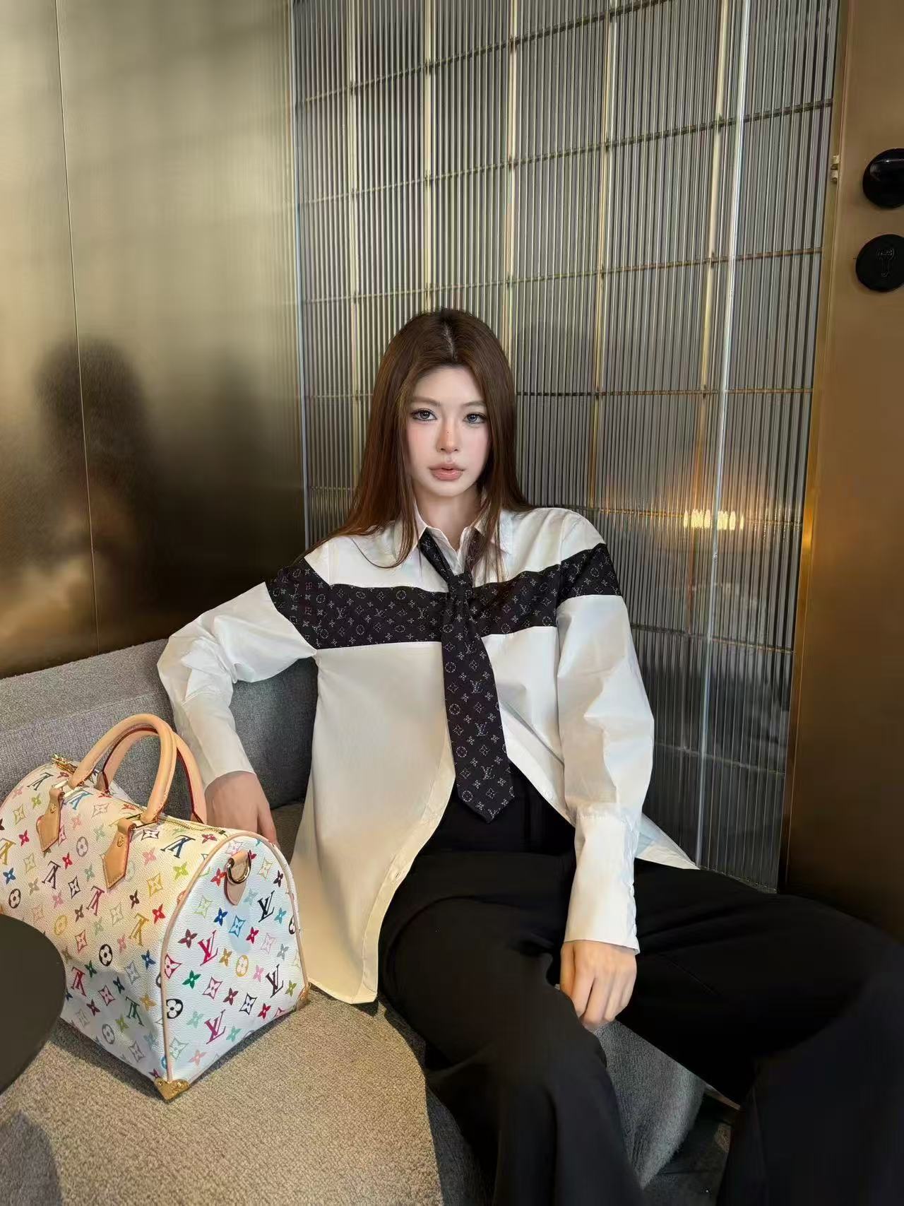 LV タイネック ルーズフィットシャツ【50％割引+送料無料】