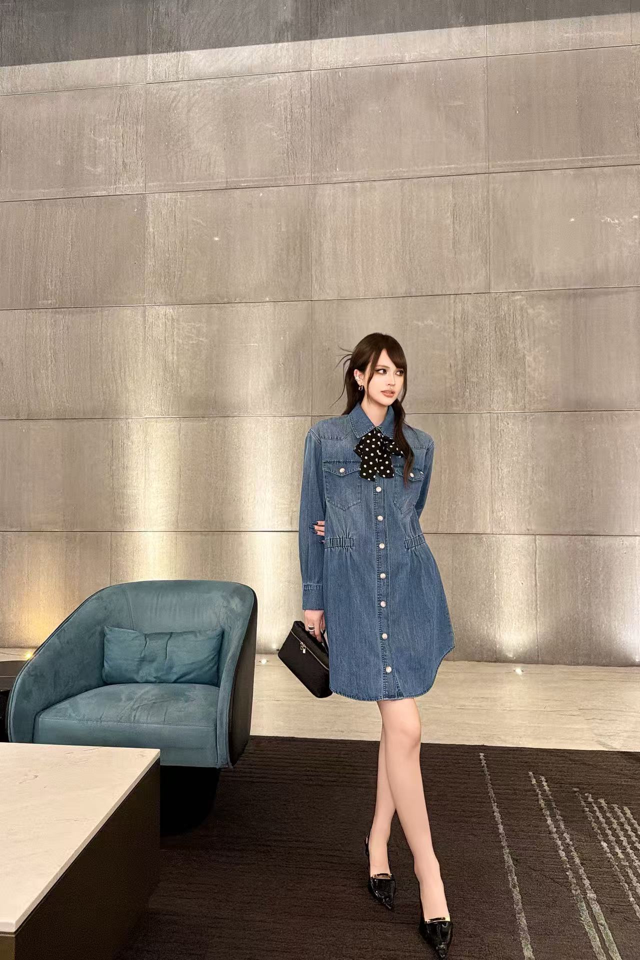 VALENTINO タイネック デニムドレス【50％割引+送料無料】