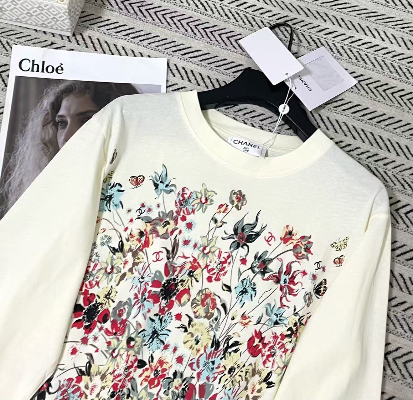 DIOR 刺繍＆プリント入り長袖Tシャツ【50％割引+送料無料】