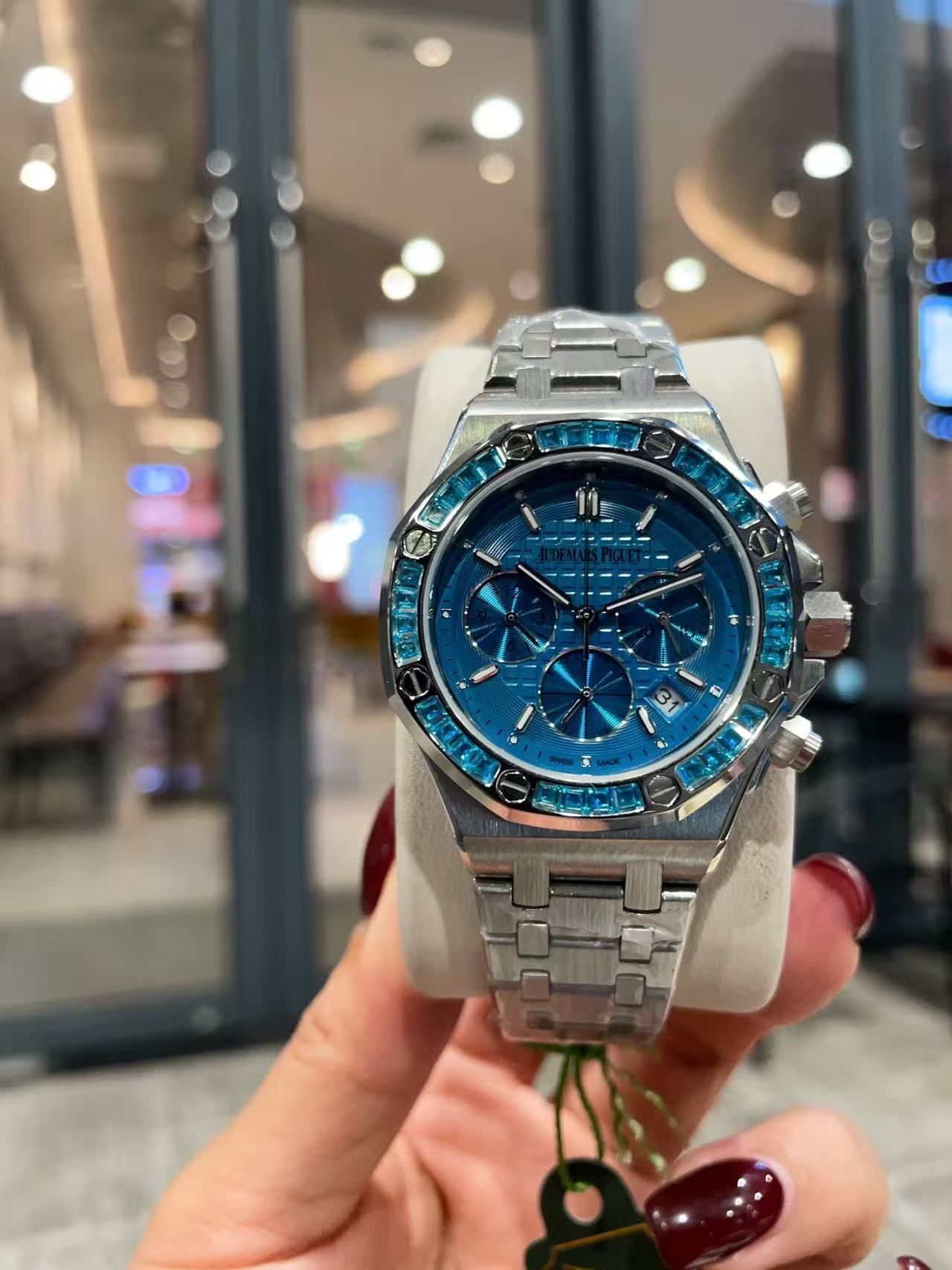 Audemarsp1gueブルー限定版ダイヤモンド入りレディース腕時計【50％割引+送料無料】