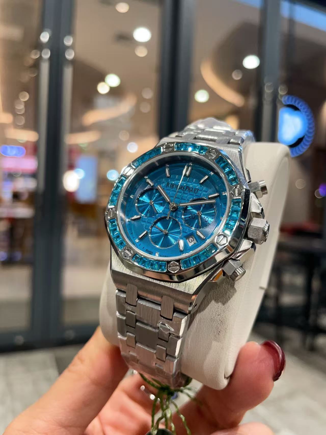 Audemarsp1gueブルー限定版ダイヤモンド入りレディース腕時計【50％割引+送料無料】